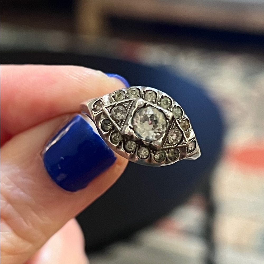 Antique Art Deco Uncas Signed Paste Diamond Sterling Silver Ring - Picture 3 of 10